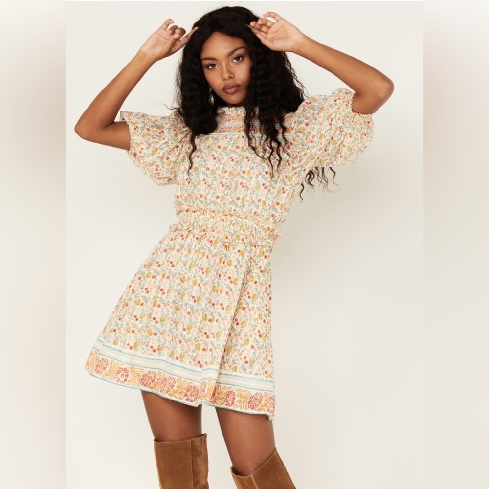 NWT Cleobella Dallas Floral Mini Dress in Carnation Print Cream Boho Size Small - Picture 5 of 16